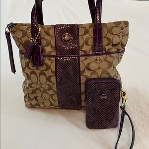 Coach F25706 Signature Python Stripe Tote Handbag